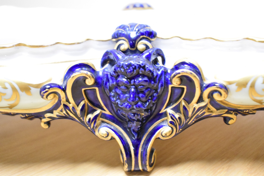 A Royal Worcester porcelain centre piece of waisted form, having duck egg blue and Royal blue ground - Image 2 of 5