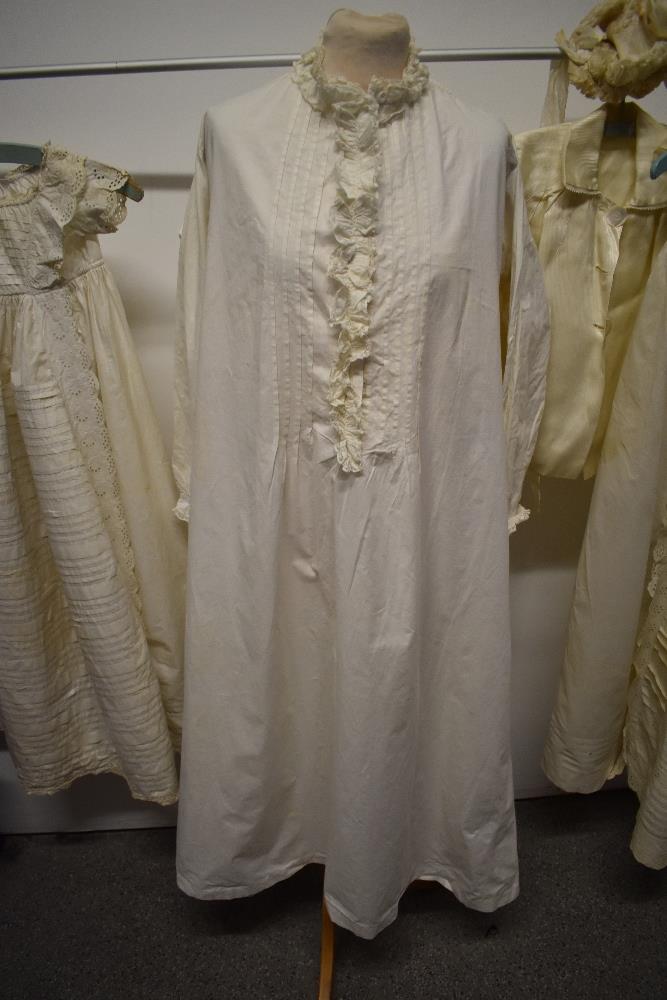 Three antique babies gowns (some AF, darns etc) a bonnet, an early 20th century coat and an adults - Image 13 of 13