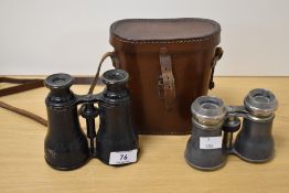 A pair of early 20th century opera glasses, a pair if binoculars and a gents Sekonda wrist watch.