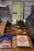 A collection of assorted vintage children's toys and games including Victorian style dolls house