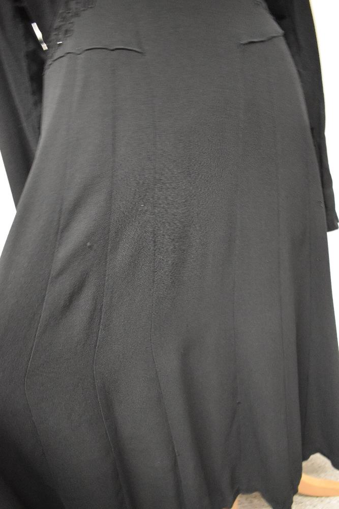 A late 1930s / 1940s black crepe day dress, having braiding to front with sequins, panelled skirt, - Image 4 of 8