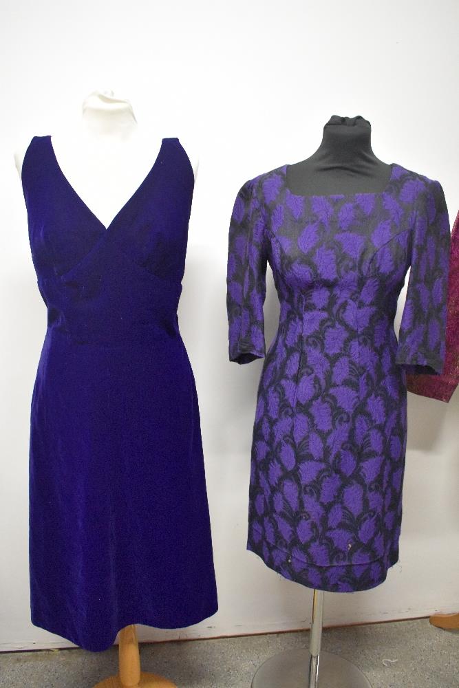 Two purple 1960s dresses and a cerise and gold jacket, having Art Deco styling. - Image 2 of 4