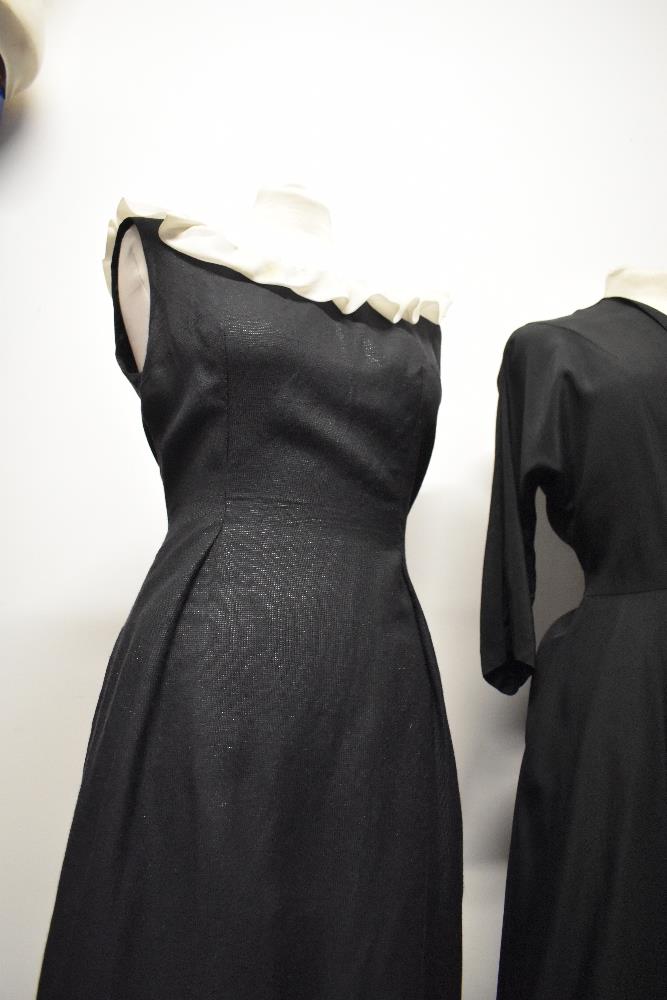 A 1950s charcoal grey with metallic thread day dress, having ruffled white collar, a 1940s/50s black - Image 5 of 9