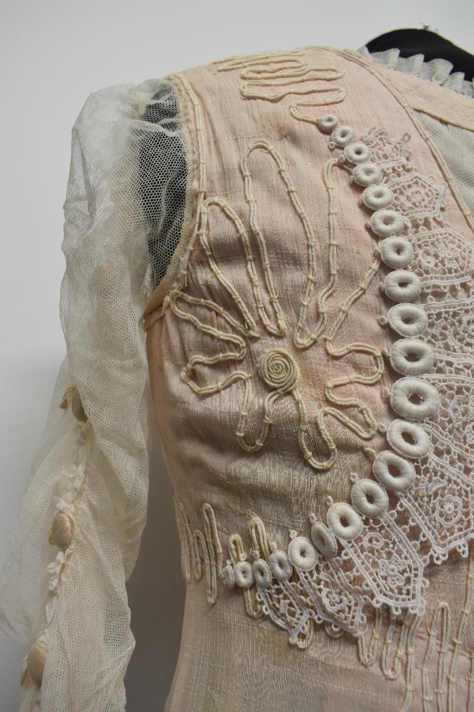 A pale tea coloured Edwardian dress of shot cotton, or blended shot cotton with large dot pattern, - Image 7 of 23