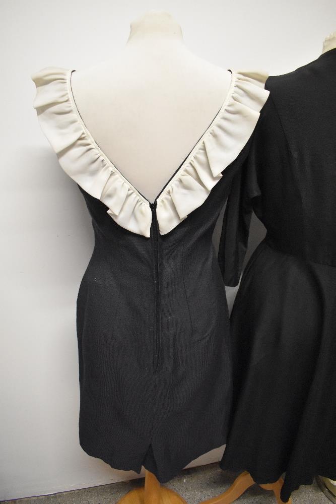 A 1950s charcoal grey with metallic thread day dress, having ruffled white collar, a 1940s/50s black - Image 9 of 9