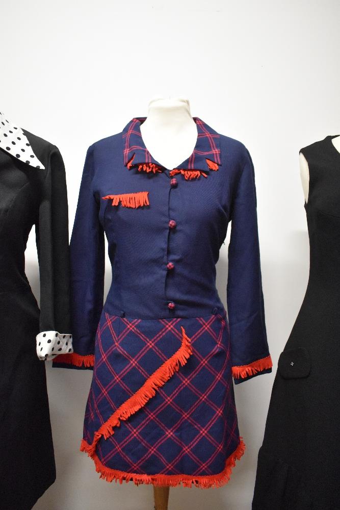 Three 1960s dresses, including unusual navy blue and red mini dress. - Image 2 of 7