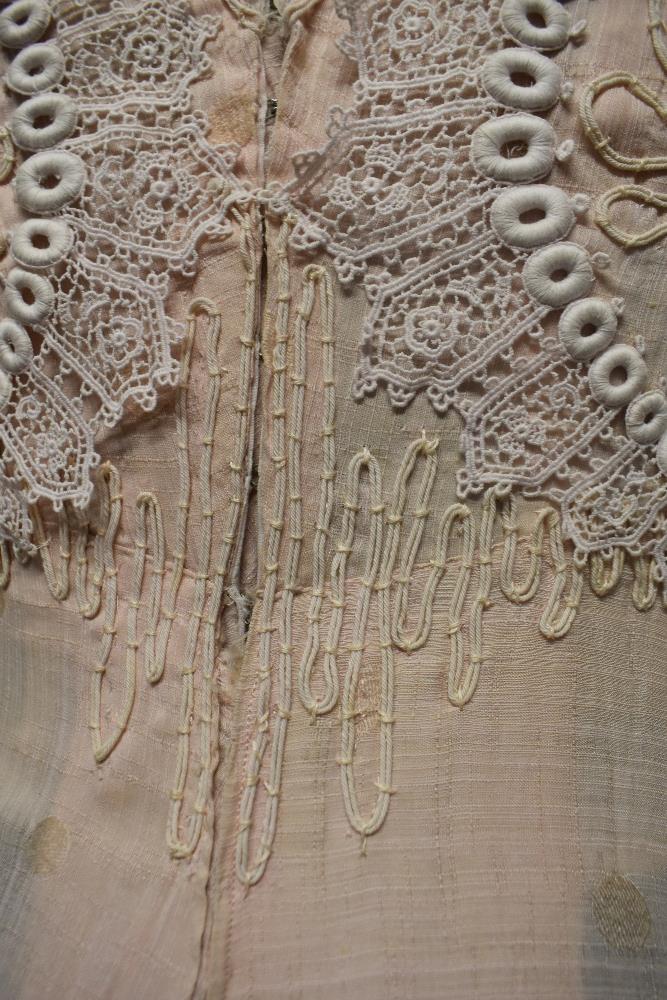 A pale tea coloured Edwardian dress of shot cotton, or blended shot cotton with large dot pattern, - Image 8 of 23