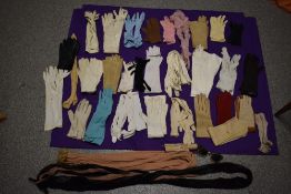 Twenty nine pairs of vintage and antique gloves, a couple of scarves and some other interesting bits