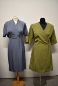 A sage green 1950s/ 1960s day dress and a slate coloured grosgrain 1950s dress.