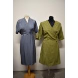 A sage green 1950s/ 1960s day dress and a slate coloured grosgrain 1950s dress.