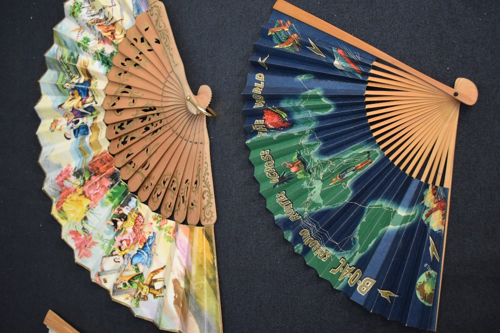 Six vintage paper fans, including BOAC and HongKong tramways collectable fans. - Image 3 of 4