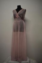 A floaty 1930s silk chiffon nightdress, in pale pink having delicate white floral pattern, cross