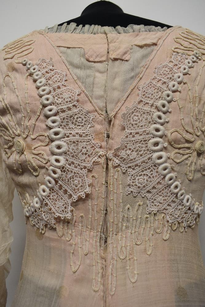 A pale tea coloured Edwardian dress of shot cotton, or blended shot cotton with large dot pattern, - Image 10 of 23