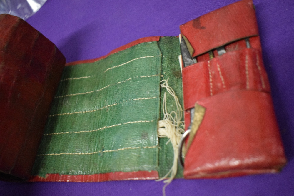 A Victorian green and red leather needle case and an 18th/19th century needle case. - Image 2 of 5