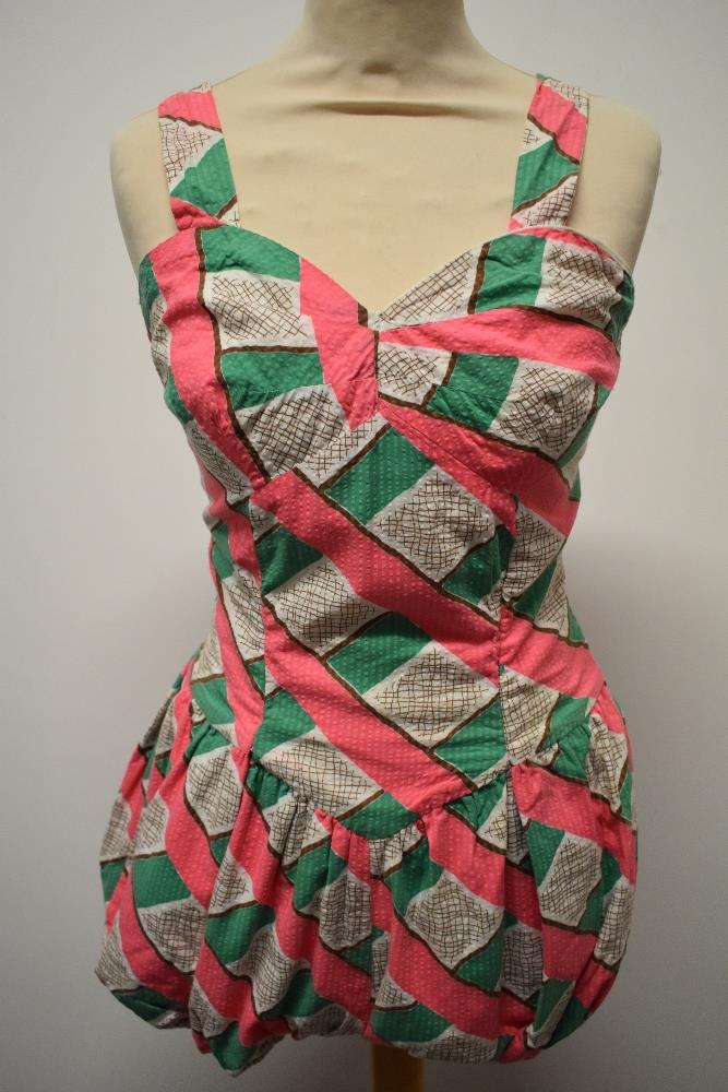 A 1940s pink, green, brown and white seersucker cotton playsuit. - Image 3 of 7