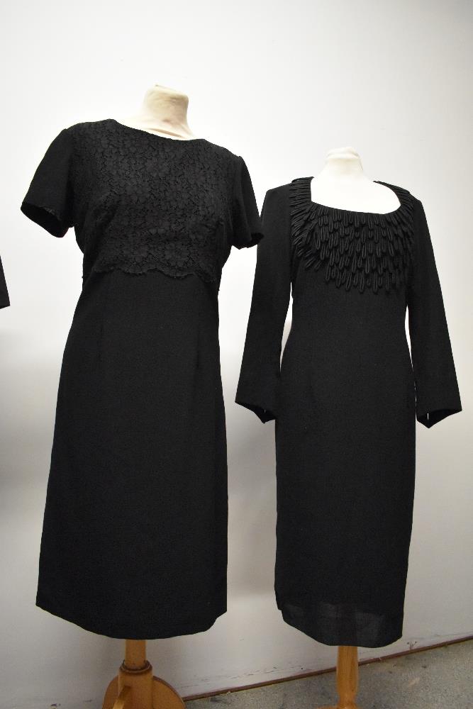 A 1950s black dress with pleated skirt and two 1960s wiggle dresses. - Image 4 of 4