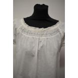 An early 1900s fine cotton nightdress with pin tucks, embroidery and ladder work and a Horrockses