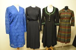 Four mixed vintage dresses, various styles, sizes and eras.