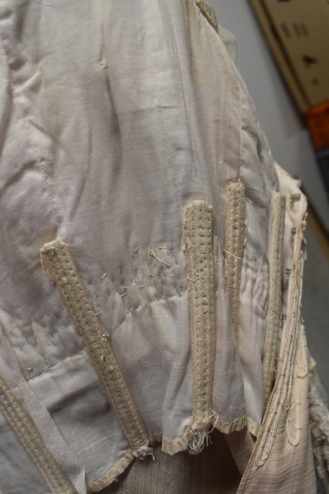 A pale tea coloured Edwardian dress of shot cotton, or blended shot cotton with large dot pattern, - Image 2 of 23