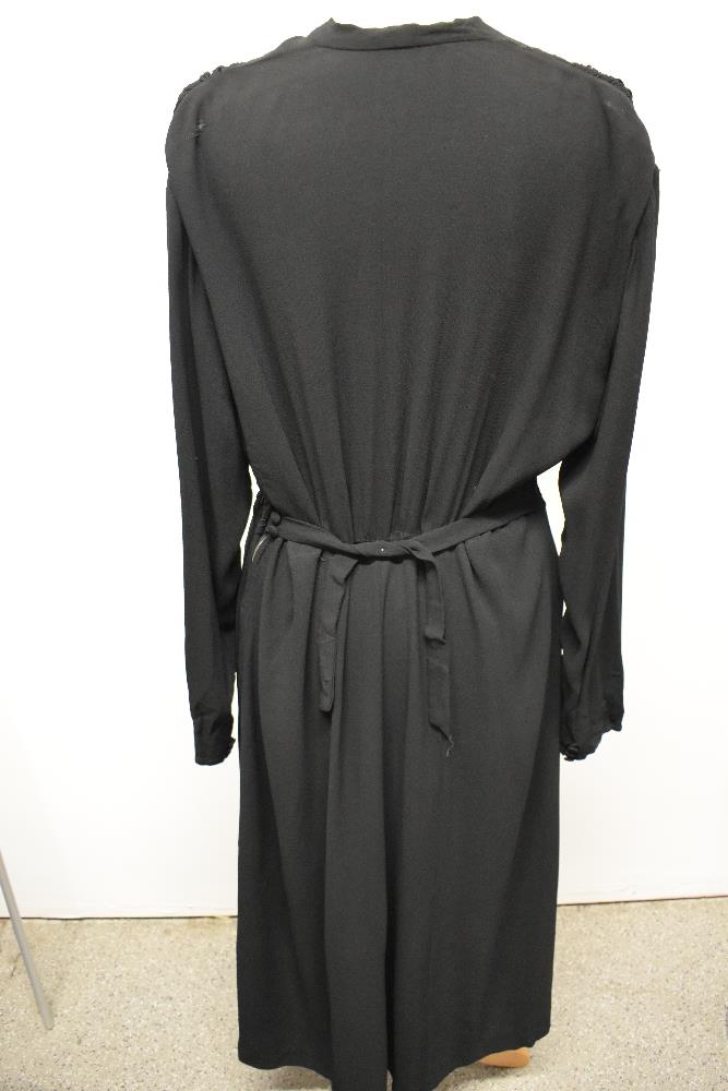 A late 1930s / 1940s black crepe day dress, having braiding to front with sequins, panelled skirt, - Image 8 of 8