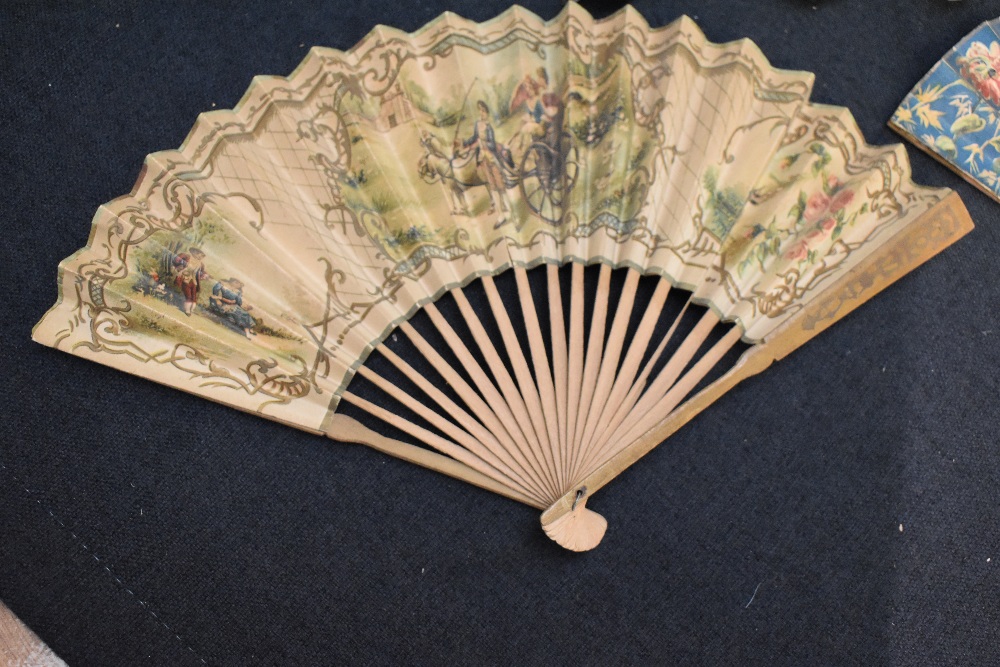 Three fans, including unusual Victorian fan with rasied leaf styling and hand painted flowers, and - Image 2 of 9