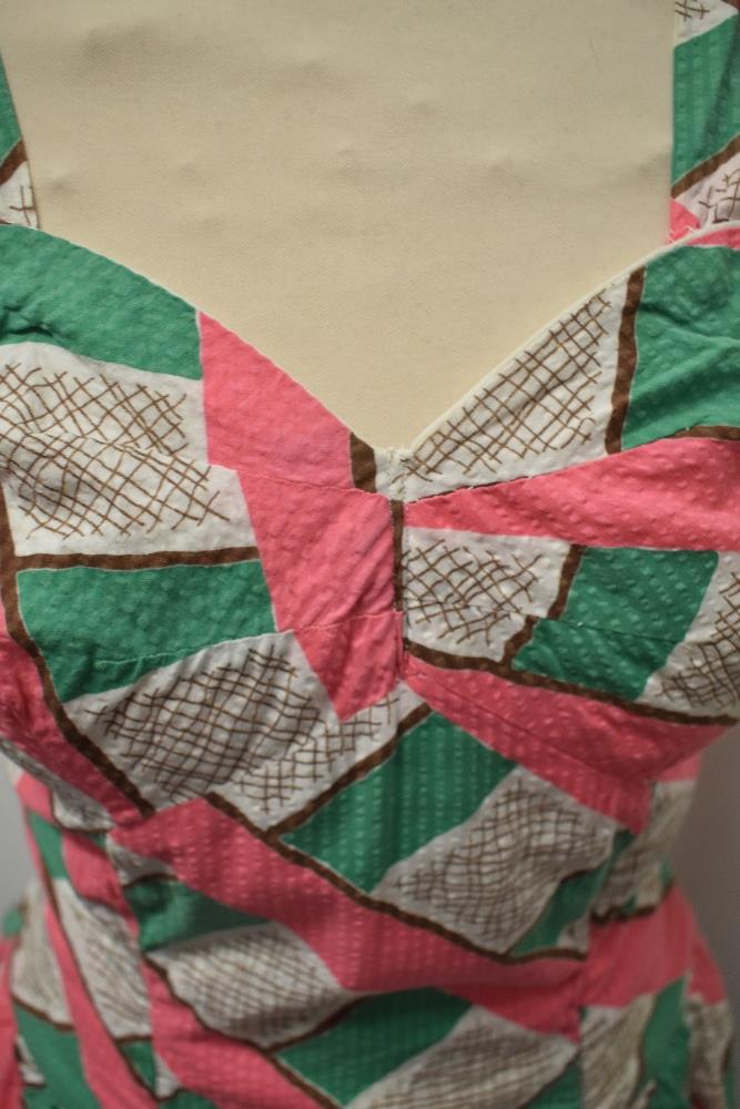 A 1940s pink, green, brown and white seersucker cotton playsuit. - Image 7 of 7