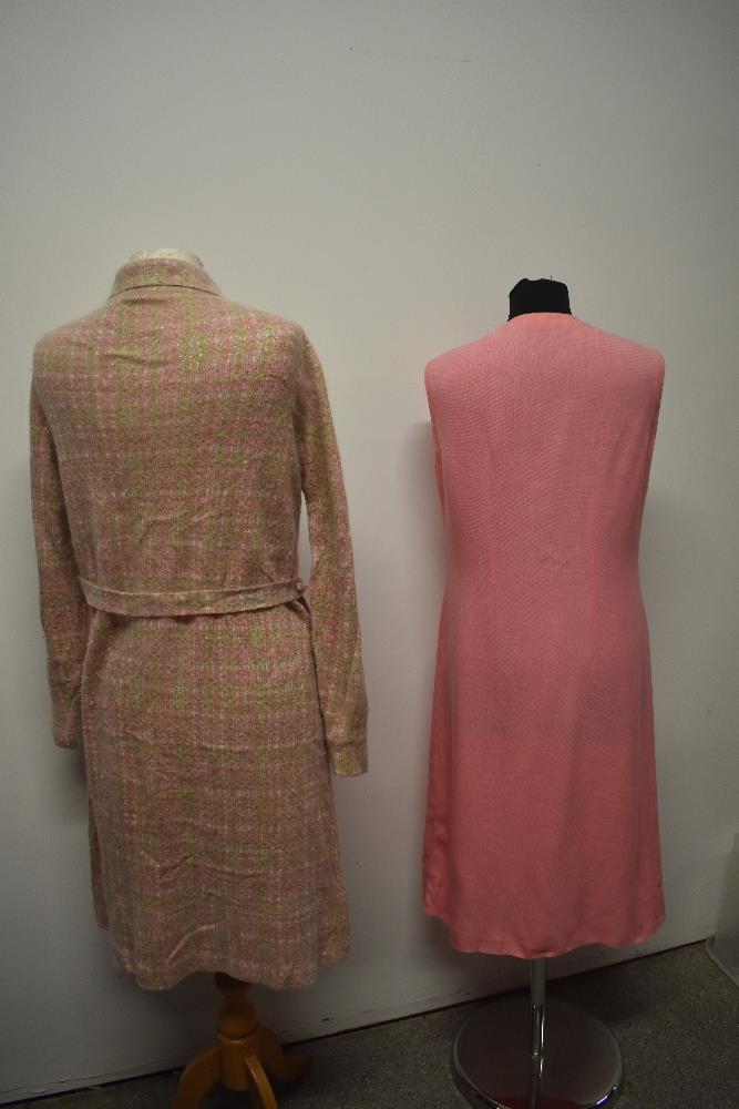 A 1960s tailored pink linen day dress with white stitching and a 1960s knitted green and pink - Image 7 of 7