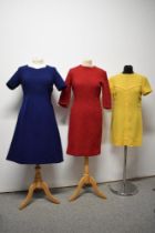 Two 1960s mini dresses and a textured red wool late 50s/ 60s dress.