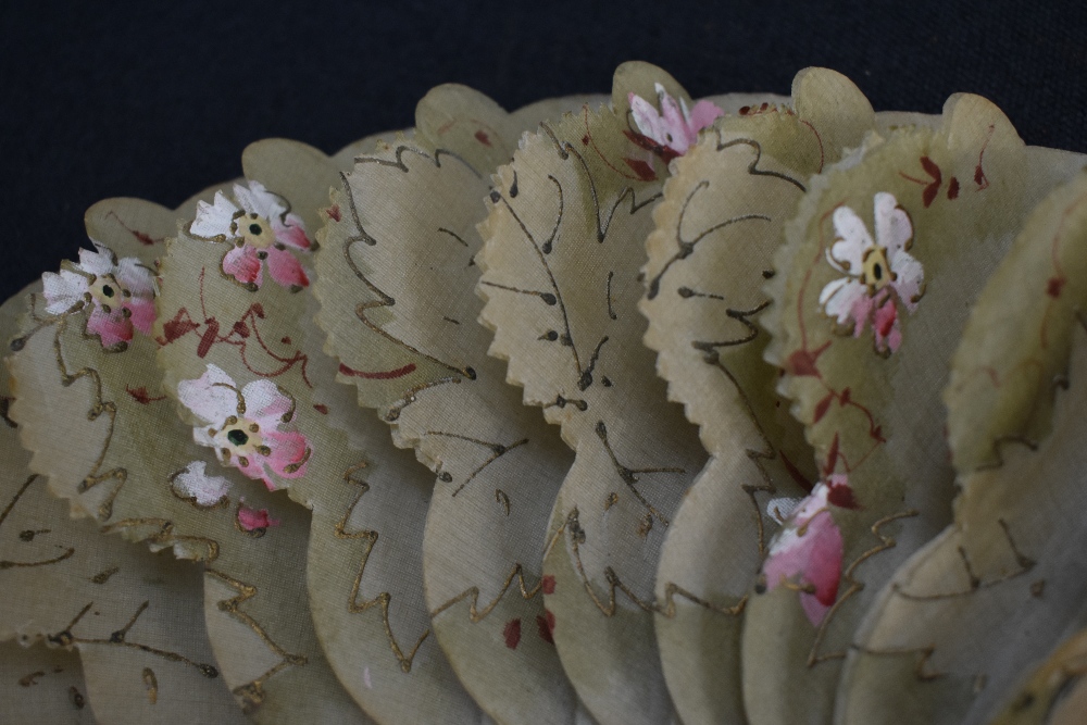 Three fans, including unusual Victorian fan with rasied leaf styling and hand painted flowers, and - Image 5 of 9