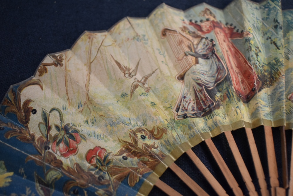 Three fans, including unusual Victorian fan with rasied leaf styling and hand painted flowers, and - Image 9 of 9