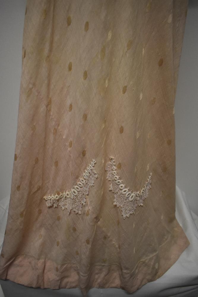 A pale tea coloured Edwardian dress of shot cotton, or blended shot cotton with large dot pattern, - Image 20 of 23