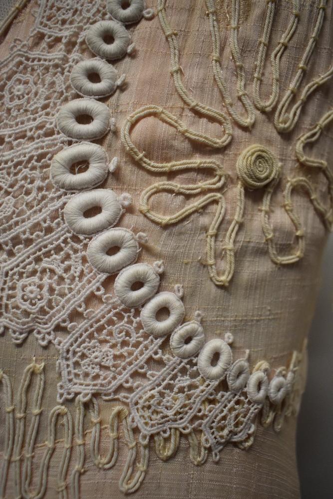 A pale tea coloured Edwardian dress of shot cotton, or blended shot cotton with large dot pattern, - Image 9 of 23