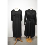 Two 1930s black dresses, including one of crepe with draped collar.