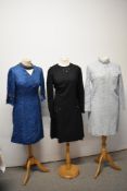 Three 1960s dresses, including blue dress which is in need of finishing off, side seams and hem need