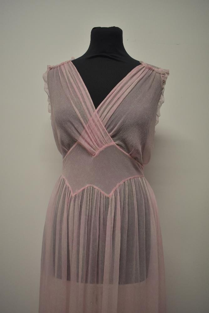 A floaty 1930s silk chiffon nightdress, in pale pink having delicate white floral pattern, cross - Image 5 of 13
