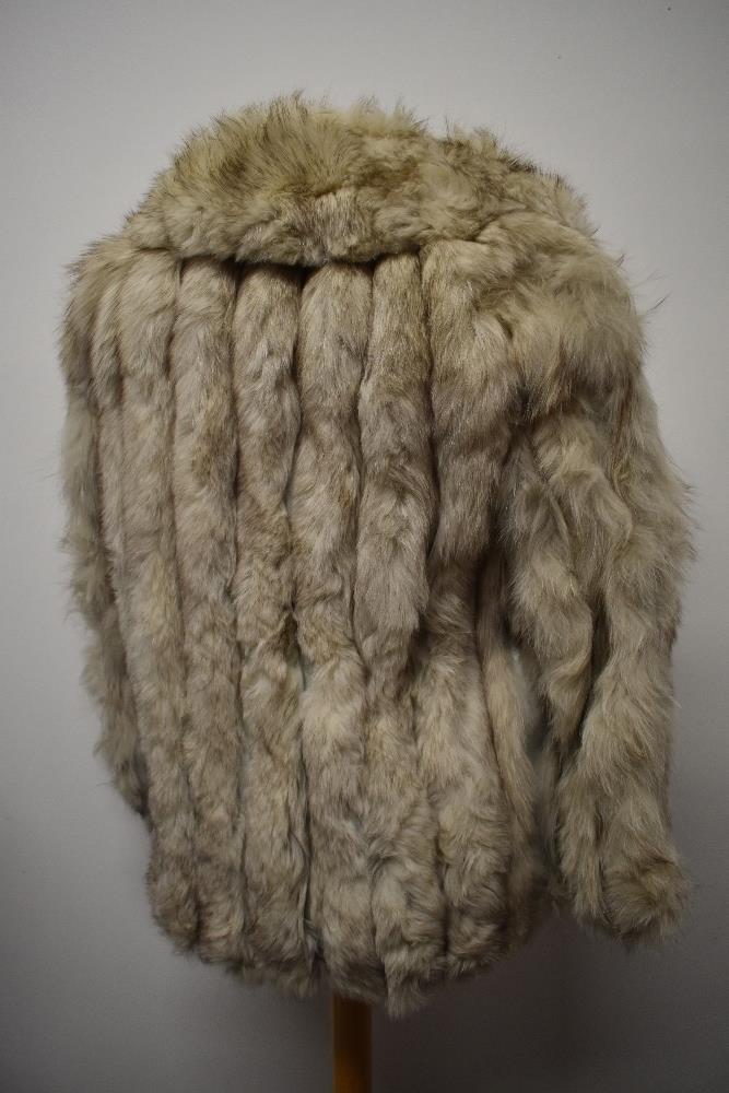 A vintage fox fur jacket, having leather banding interspersed with fur. - Image 3 of 4