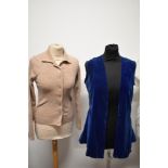 Two 1950s blouses, a 1950s cardigan (some historic moth damage) and a velvet waistcoat with label