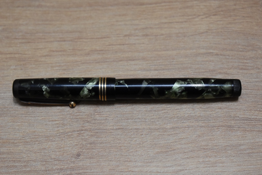 A Mabie Todd & Co Swan leverless (type 3 austerity pen) twist fill fountain pen in green black - Image 3 of 3