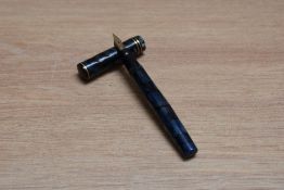 A Mabie Todd & Co Swan 242/55 lever fill fountain pen in blue grey marble with two bands to the base