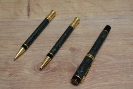 A Parker Duofold MKII Centennial converter fill fountain pen, ballpoint pen, and propelling pencil