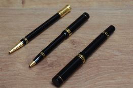 A Parker Duofold MKI Centennial converter fill fountain pen, ballpoint pen, and propelling pencil