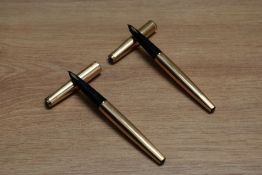 Two Parker 61 Consort capillary fill fountain pens in rolled gold