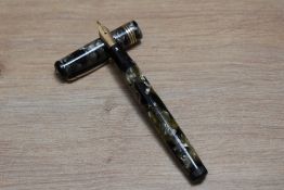 A Mabie Todd & Co leverless (type 3 austerity pen) twist fill fountain pen in pearl black marble