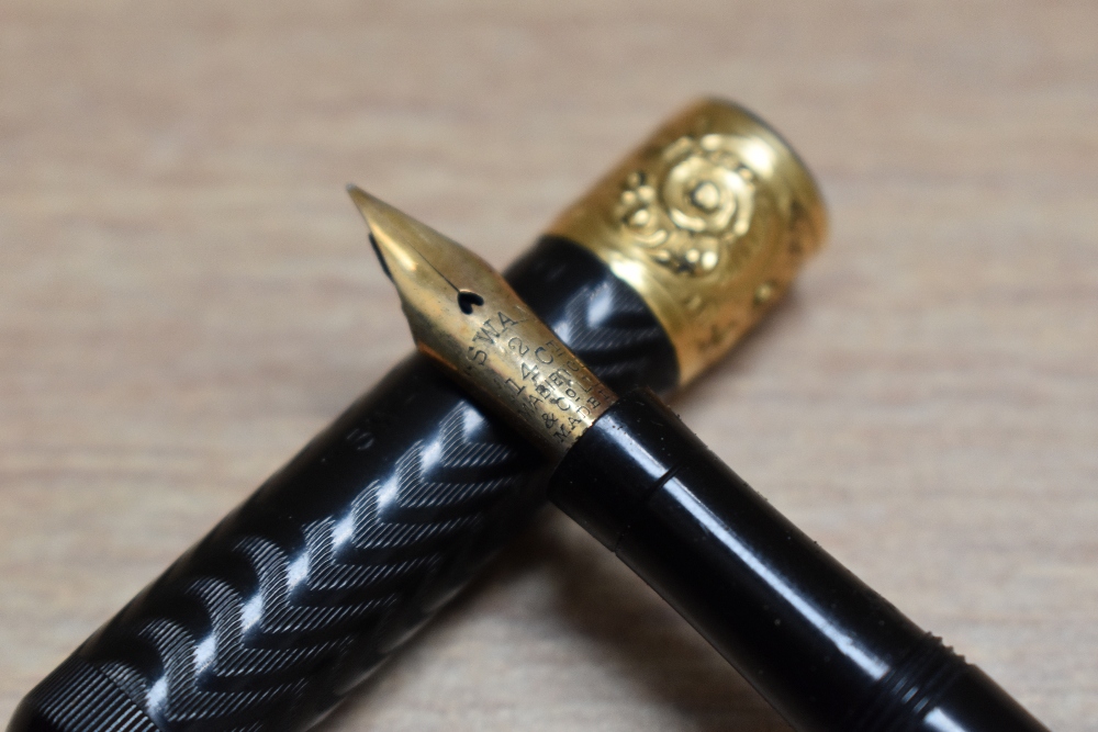 A Mabie Todd & Co Swan 2 Safety Screw cap eye dropper fountain pen in Chaised Black Hard Rubber with - Image 2 of 3