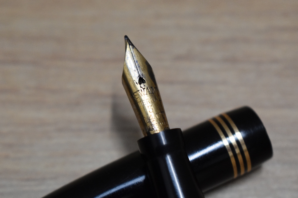 A Mabie Todd & Co Swan 3360 self filler lever fill fountain pen in black with three narrow bands - Image 2 of 3