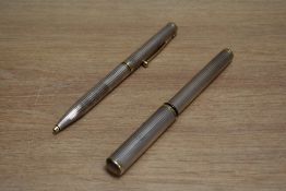 A Sheaffer Connoisseur aerometric fill fountain pen and ballpoint set in sterling silver with reeded