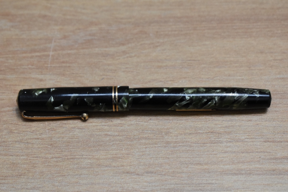 A Mabie Todd & Co Swan self filler lever fill fountain pen in green black marble with two narrow - Image 3 of 3