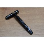 A Mabie Todd & Co Swan self filler lever fill fountain pen in blue black marble with two narrow