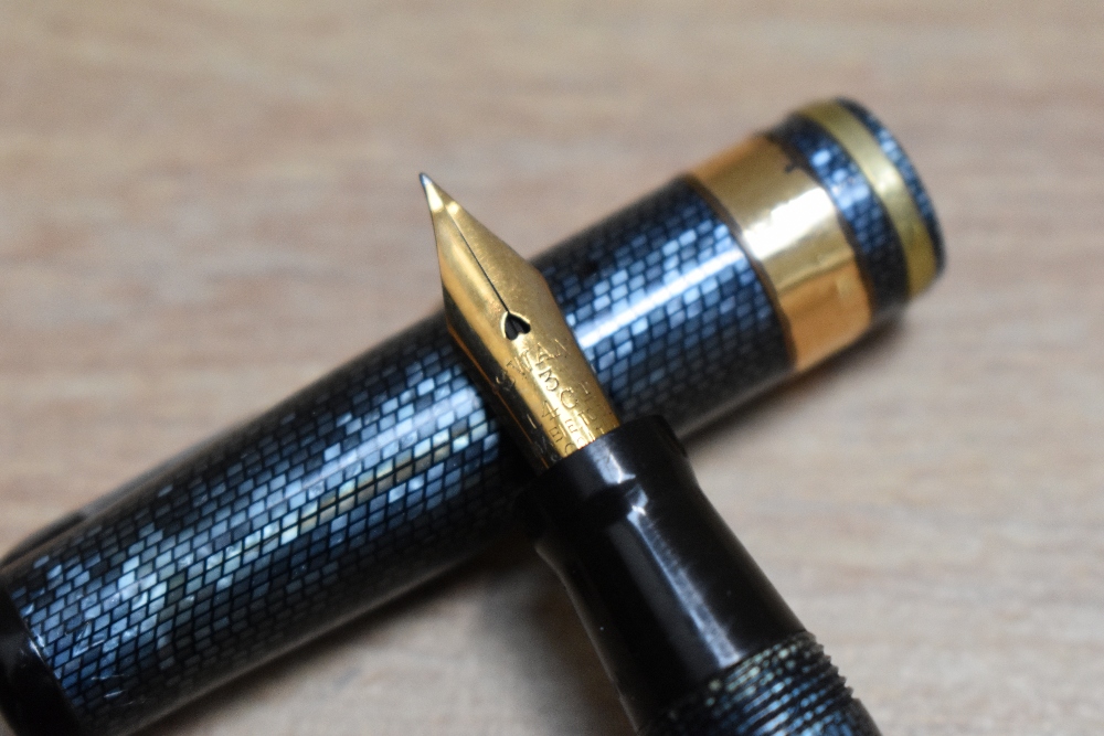 A Mabie Todd & Co Swan leverless twist fill fountain pen in blue lizard skin with one broad and - Image 2 of 3