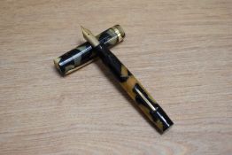 A Sheaffer Lifetime Flat top lever fill fountain pen in black and pearl with white spot and single